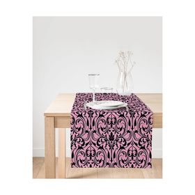 Realhomes Pembe Zeminde Siyah Motifler Dijital Baskılı Modern Süet Runner