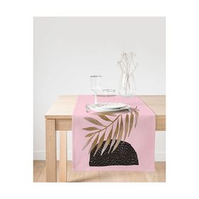 Realhomes Pembe Zeminde Soyut Çizim Ay ve Yaprak Motifli Modern Süet Runner