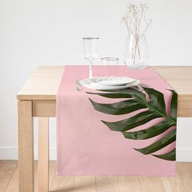 Realhomes Pembe Zeminde Yaprak Modern Tasarımlı Dekoratif Süet Runner