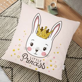 RealHomes Pembe Zeminli Lıttle Prıncess Desenli Dijital Baskılı 70x70 cm Yer Minderi