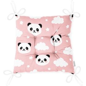 RealHomes Pembe Zeminli Panda Resimli Dijital Baskılı Pofidik Sandalye Minderi