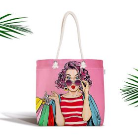 RealHomes Pembe Zeminli Popart Desenli Fermuarlı Modern Kumaş Çanta