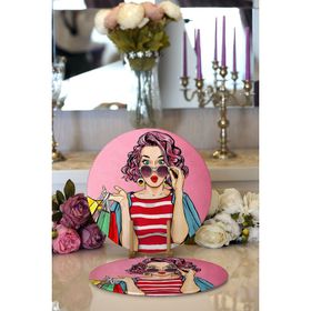 RealHomes Pembe Zeminli Popart Desenli Modern 2 1 Yuvarlak Servis Altlığı Supla