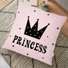 RealHomes Pembe Zeminli Prıncess Yazılı Dijital Baskılı 70x70 cm Yer Minderi