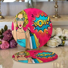 RealHomes Pempe Pop Art Wow Tasarımlı Modern 2 1 Yuvarlak Servis Altlığı Supla