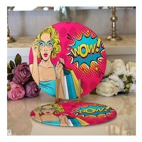 RealHomes Pempe Pop Art Wow Tasarımlı Modern 2 1 Yuvarlak Servis Altlığı Supla
