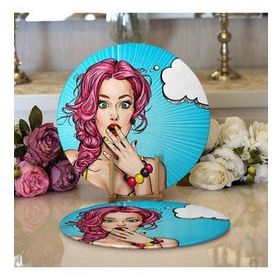 RealHomes Pop Art Desen Dijital Baskılı Modern 2 1 Yuvarlak Servis Altlığı Supla