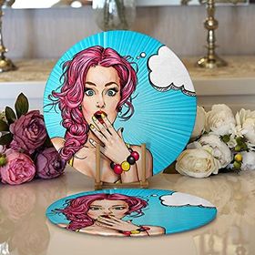 RealHomes Pop Art Desen Dijital Baskılı Modern 2 1 Yuvarlak Servis Altlığı Supla