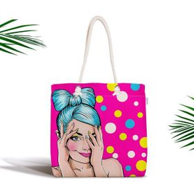 RealHomes Pop Art Desenli Dijital Baskılı Modern Fermuarlı Kumaş Çanta