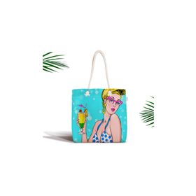 RealHomes Pop Art Girl Özel Tasarım Fermuarlı Modern Kumaş Çanta