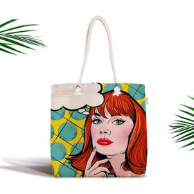 RealHomes Pop Art Resimli Dijital Baskılı Fermuarlı Modern Kumaş Çanta