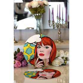 RealHomes Pop Art Resimli Dijital Baskılı Modern 2 1 Yuvarlak Servis Altlığı Supla