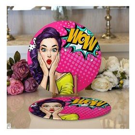 RealHomes Pop Art Resimli Dijital Baskılı Modern 2 1 Yuvarlak Servis Altlığı Supla