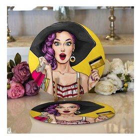 RealHomes Pop Art Resimli Dijital Baskılı Modern 2 1 Yuvarlak Servis Altlığı Supla