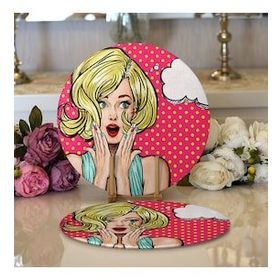 RealHomes Pop Art Resimli Dijital Baskılı Modern 2 1 Yuvarlak Servis Altlığı Supla