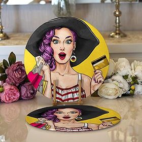 RealHomes Pop Art Resimli Dijital Baskılı Modern 2 1 Yuvarlak Servis Altlığı Supla