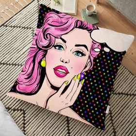 RealHomes Pop Art Retro Dijital Baskılı Dekoratif 70x70 cm Yer Minderi