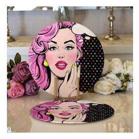 RealHomes Pop Art Retro Dijital Baskılı Modern 2 1 Yuvarlak Servis Altlığı Supla