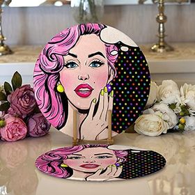 RealHomes Pop Art Retro Dijital Baskılı Modern 2 1 Yuvarlak Servis Altlığı Supla