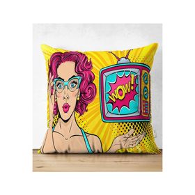 RealHomes Pop Art Wow Desenli Çift Taraflı Özel Tasarım Çift Taraflı Dekoratif Süet Yastık Kırlent Kılıfı