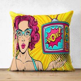 RealHomes Pop Art Wow Desenli Çift Taraflı Özel Tasarım Çift Taraflı Dekoratif Süet Yastık Kırlent Kılıfı