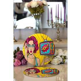 RealHomes Pop Art Wow Desenli Özel Tasarım Modern 2 1 Yuvarlak Servis Altlığı Supla