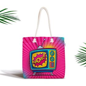 RealHomes Pop Art Wow Tv Desenli Fermuarlı Modern Kumaş Çanta