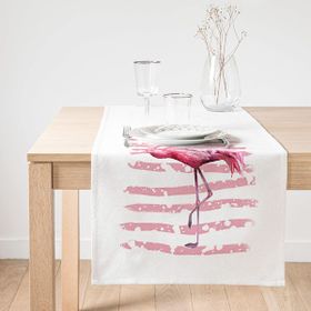 Realhomes Pudra Çizgi Desenli Flamingo BAskılı Dekoratif Süet Runner