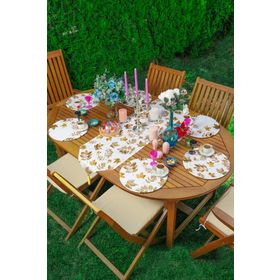 RealHomes Renkli 34x34 cm 6-1'li Altın Varaklı Yaprak Özel Tasarım Supla Runner Seti