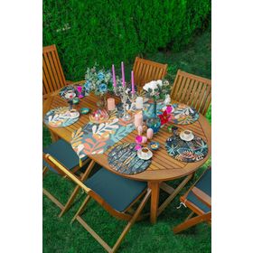 RealHomes Renkli 34x34 cm 6-1'li Siyah Beyaz Tropik Yaprak Motifli Supla Runner Seti