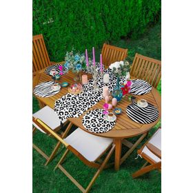RealHomes Renkli 34x34 cm 6-1'li Siyah Beyaz Zebra Desen Tasarımlı Supla Runner Seti