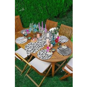 RealHomes Renkli 34x34 cm 6-1'li Siyah Beyaz Zebra Desen Tasarımlı Supla Runner Seti