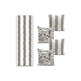 RealHomes Renkli 43x43 cm İskandinav Desen Tasarımlı 4 Kırlent 1 Runner Seti