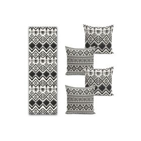 RealHomes Renkli 43x43 cm İskandinav Desen Tasarımlı 4 Kırlent 1 Runner Seti