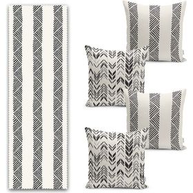 RealHomes Renkli 43x43 cm İskandinav Desen Tasarımlı 4 Kırlent 1 Runner Seti
