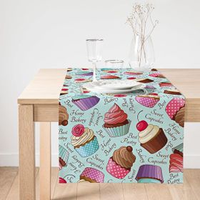 Realhomes Renkli Cupcake Desenli Dijital Baskılı Süet Runner