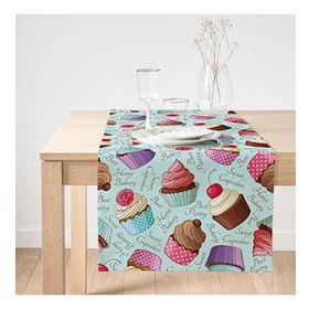 Realhomes Renkli Cupcake Desenli Dijital Baskılı Süet Runner