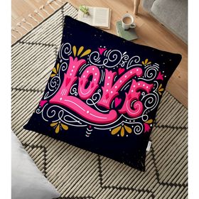 RealHomes Renkli Love Baskılı Dijital Baskılı Modern 70x70 cm Yer Minderi