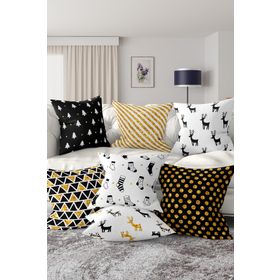 Realhomes Rh-K7liset513 7'li Çift Taraflı Gold Detaylı Mery Chrismas Temalı Dijital Baskılı Kırlent Kılıfı Seti