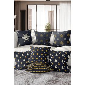 Realhomes Rh-K7liset514 7'li Çift Taraflı Gold Detaylı Mery Chrismas Temalı Dijital Baskılı Kırlent Kılıfı Seti