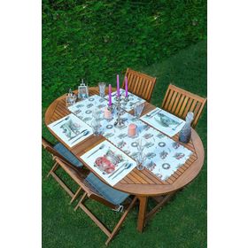 Realhomes Runner-Set331 4-1 Çam Ağaçlı Araba Desenli Amerikan Servis ve Runner Seti Servi