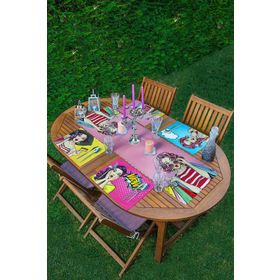 Realhomes Runner-Set96 4-1 Pop-art Fashion Girl Tasarımlı Amerikan Servis ve Runner Seti Servi
