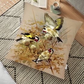 RealHomes Saka Kuşlu Dijital Baskılı Dekoratif 70x70 cm Yer Minderi
