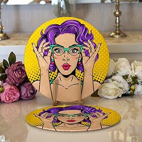 RealHomes Sarı Puanlı Popart Desenli Modern 2 1 Yuvarlak Servis Altlığı Supla
