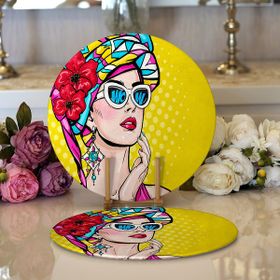 RealHomes Sarı Zeminli Summer Popart Tasarımlı Modern 2 1 Yuvarlak Servis Altlığı Supla