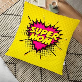 RealHomes Sarı Zeminli Super Mom Tasarımlı Dijital Baskılı Dekoratif 70x70 cm Yer Minderi
