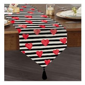 Realhomes Sevgililer Günü Özel Tasarım Dijital Baskılı Püsküllü Şönil Üçgen Runner