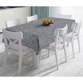 RealHomes Siyah Geometrik Çizgiler Özel Tasarımlı Dekoratif Leke Tutmaz 120x140 cm Masa Örtüsü
