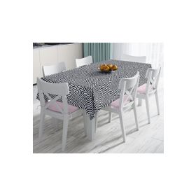 RealHomes Siyah Geometrik Çizgiler Özel Tasarımlı Dekoratif Leke Tutmaz 120x140 cm Masa Örtüsü