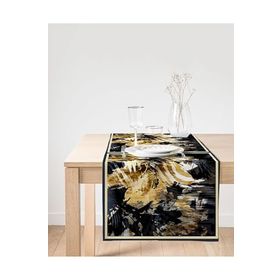 Realhomes Siyah Ve Gold Uyumu Özel Tasarım Dijital Baskılı Modern Süet Runner